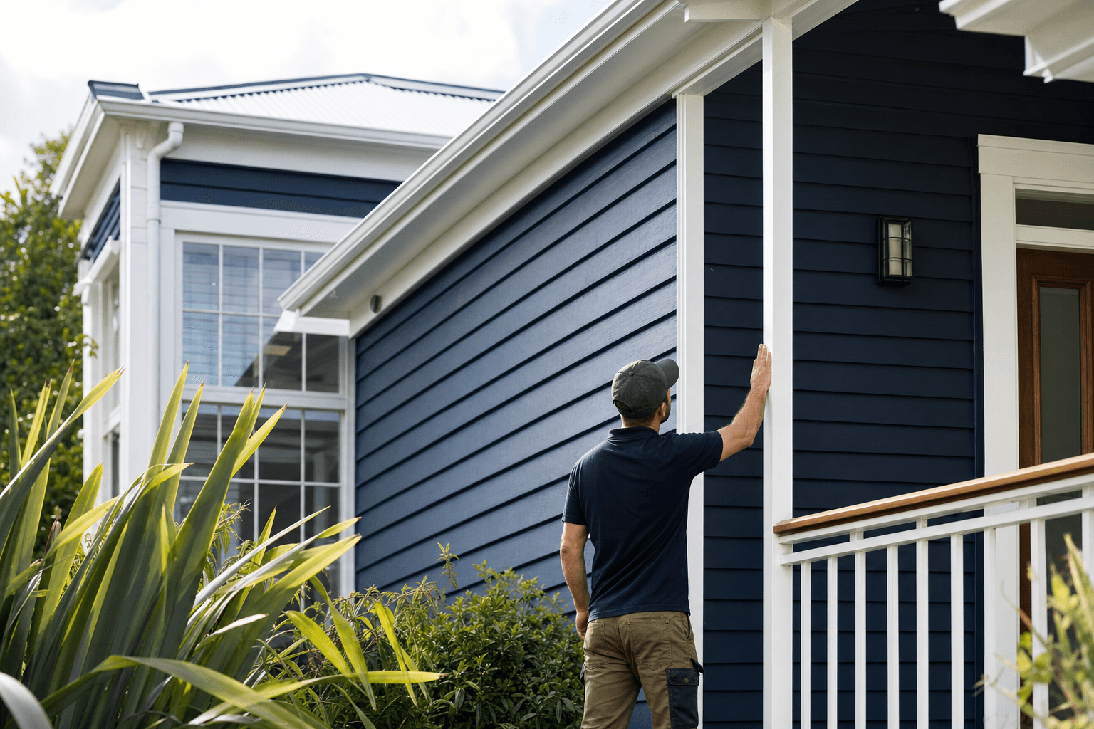 An exterior property detail being inspected before wet weather